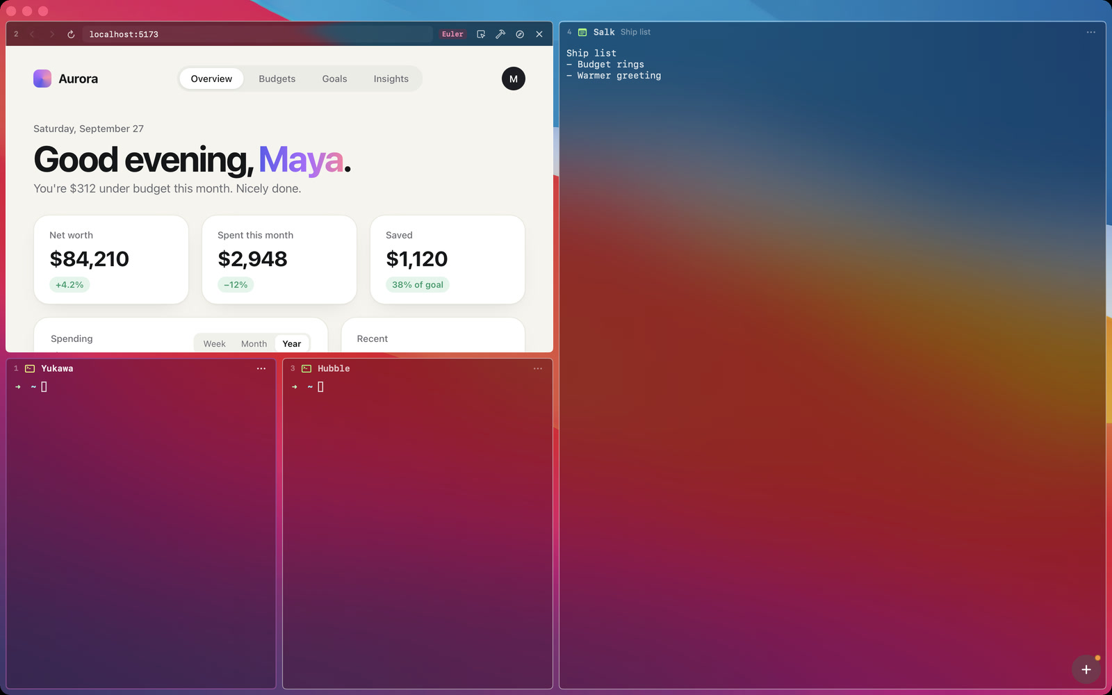 The same layout over a red and blue wallpaper