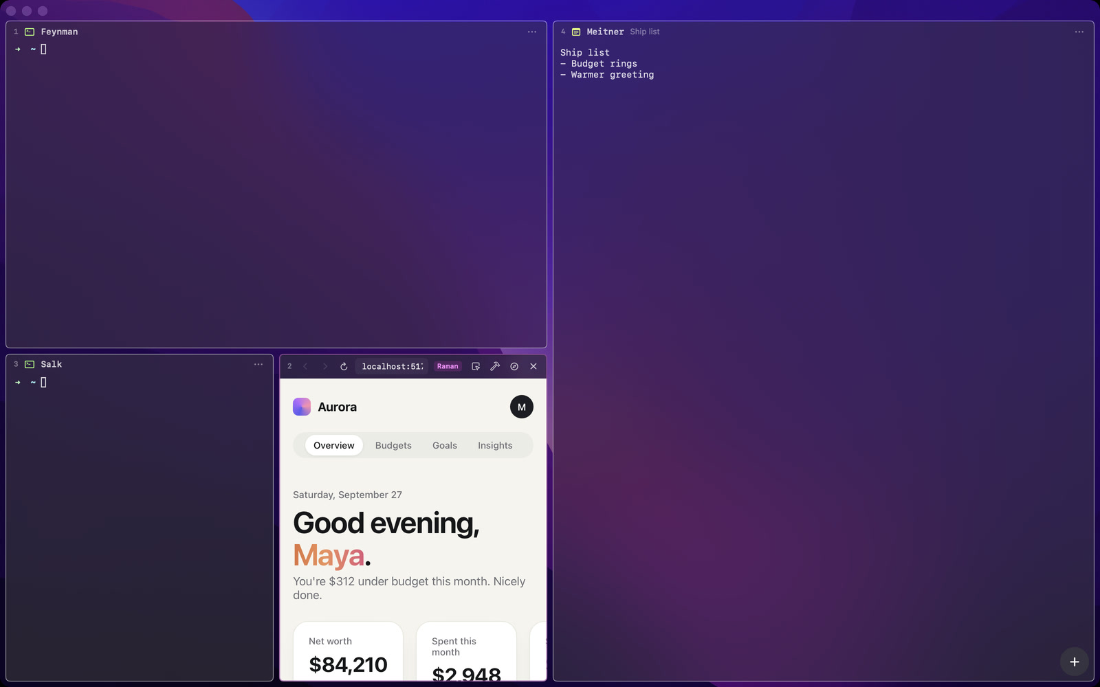 Tilepane over a violet wallpaper